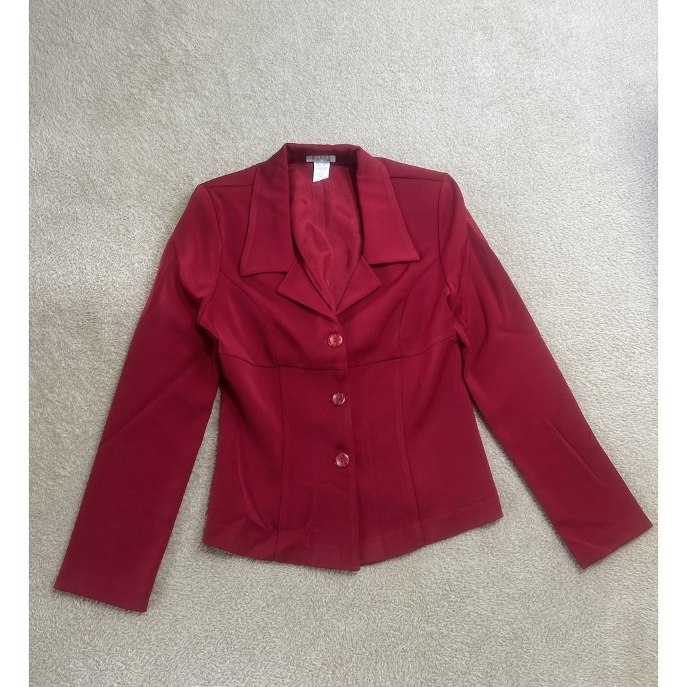 Vintage Steps M Deep Red Blazer Single‎ Breasted Princess Seams Lapel Collar USA